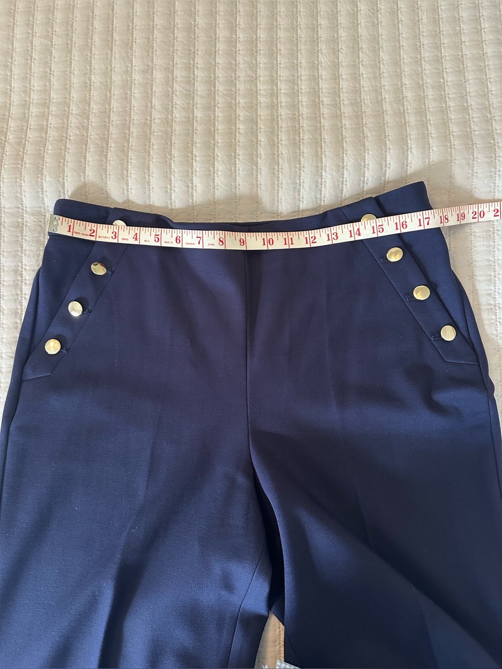 NWOT Talbots Knit Sailor Wide Leg Crop Pants Navy Gold Buttons Size 14 - Picture 10 of 13
